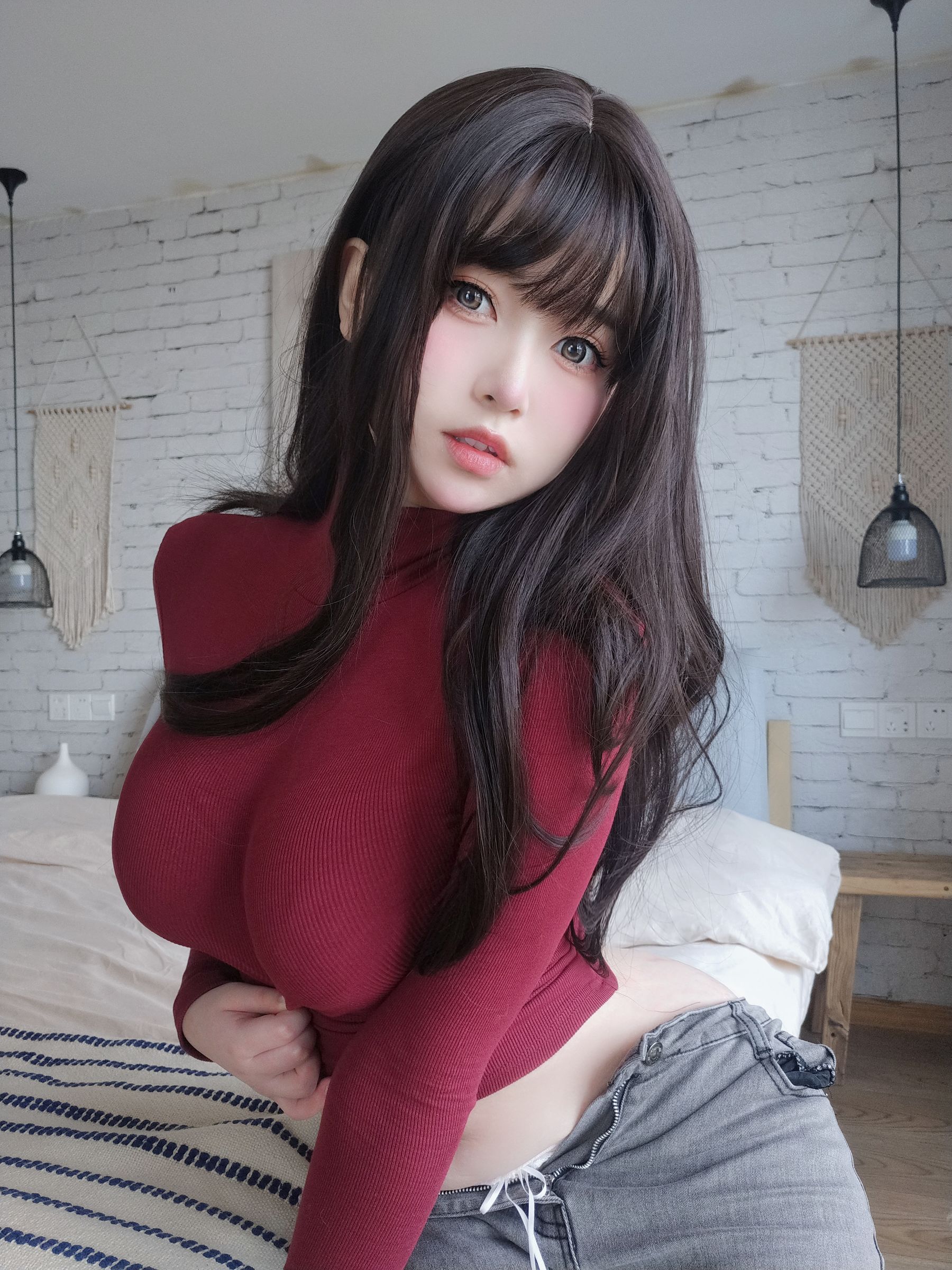 M940-[福利COS] 女主K - 红色毛衣的丰满妹妹 网红COS-第89张