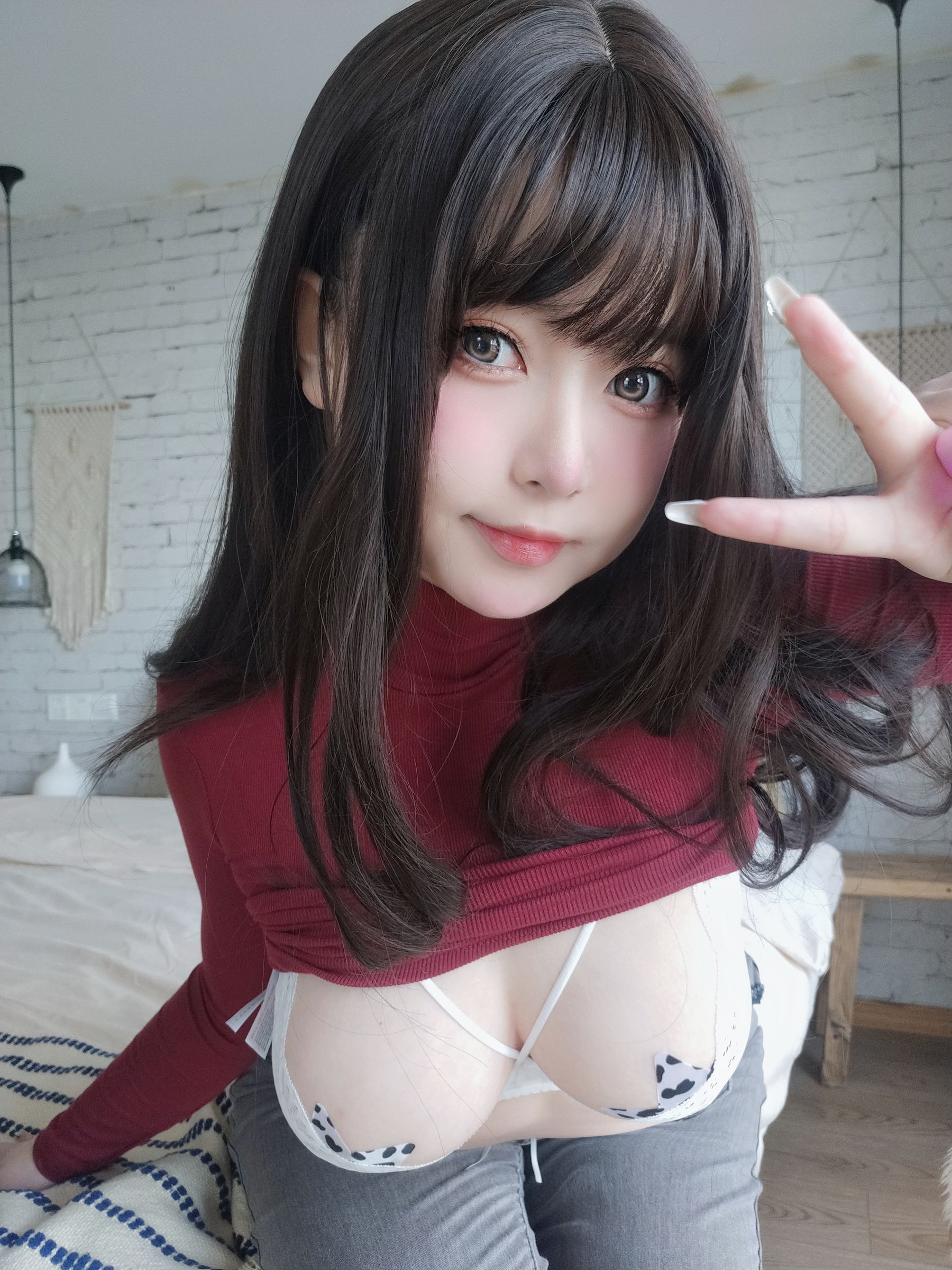 M940-[福利COS] 女主K - 红色毛衣的丰满妹妹 网红COS-第90张