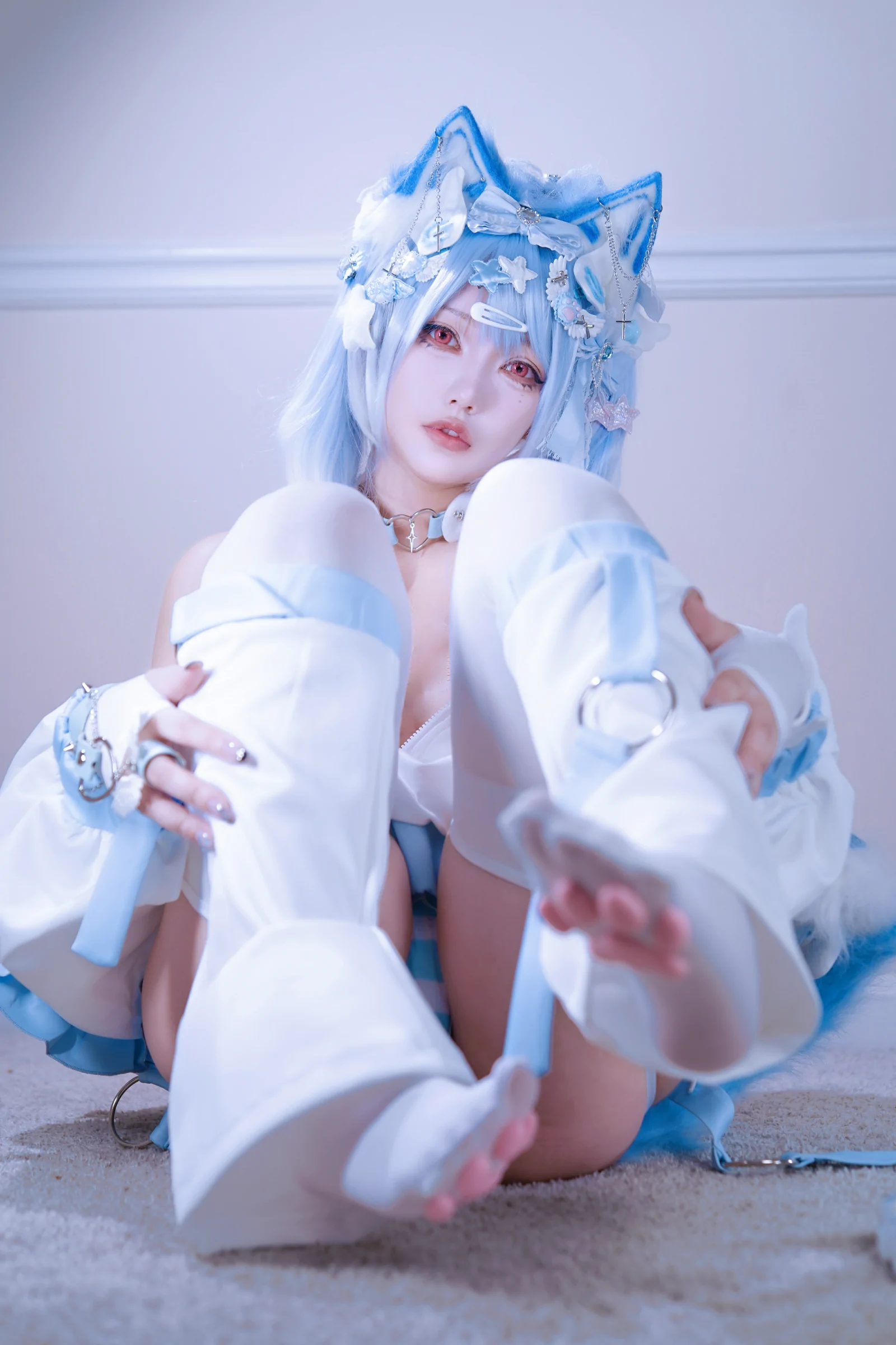 狐洛洛子 – 水色猫猫头 Cosplay-第4张