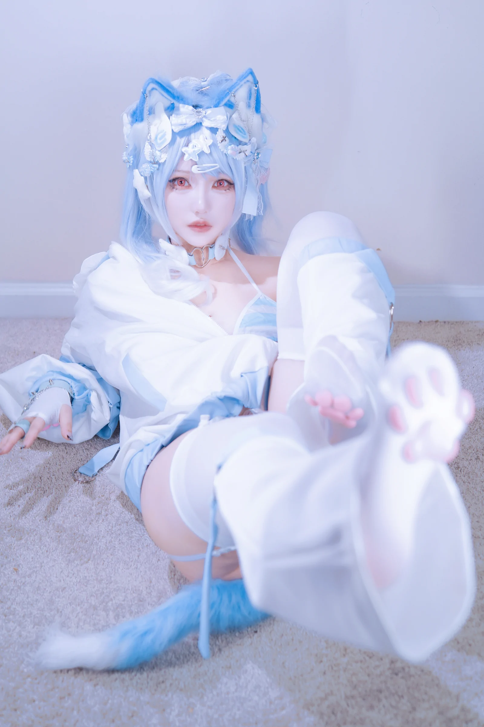 狐洛洛子 – 水色猫猫头 Cosplay-第3张