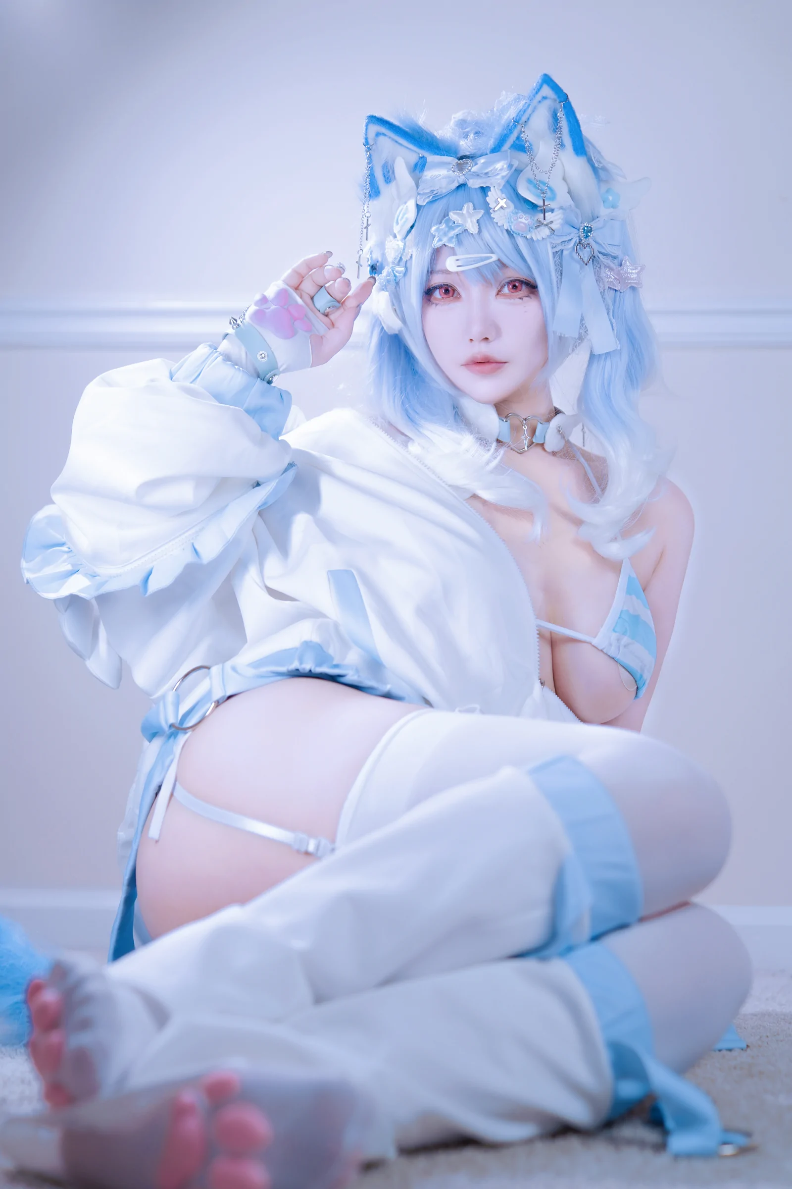狐洛洛子 – 水色猫猫头 Cosplay-第13张