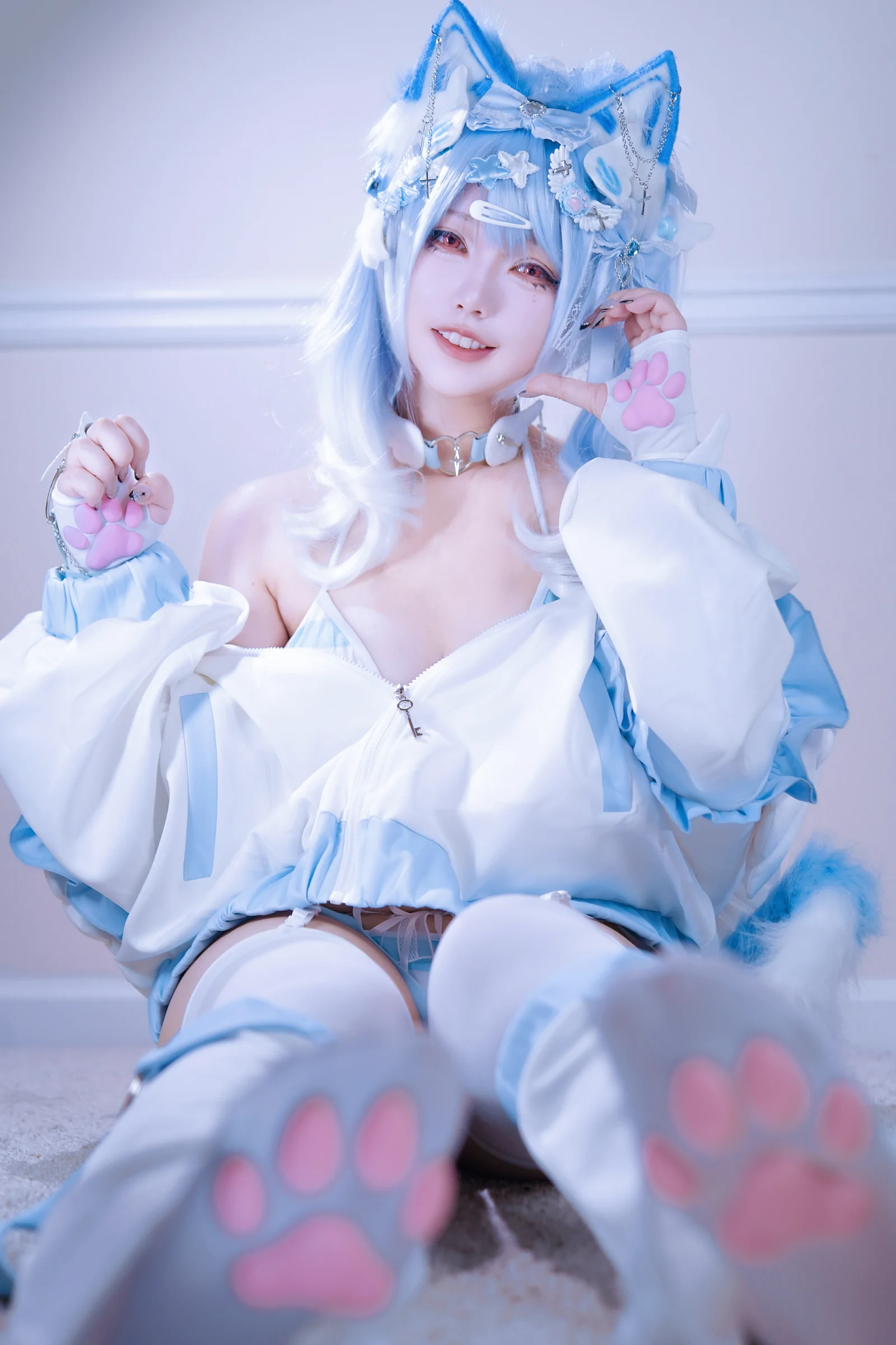 狐洛洛子 – 水色猫猫头 Cosplay-第10张