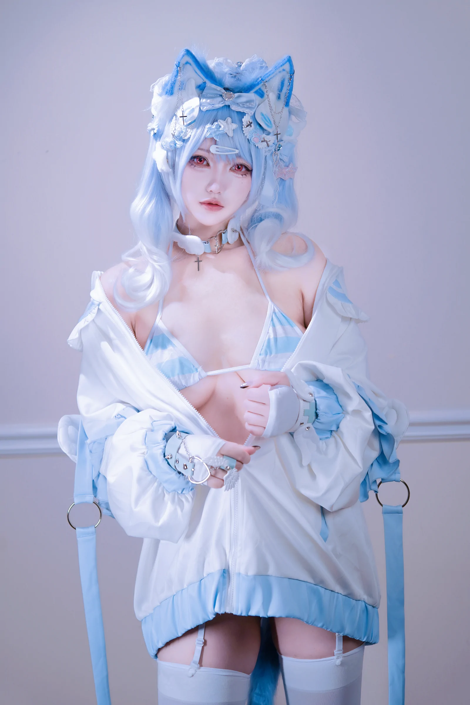 狐洛洛子 – 水色猫猫头 Cosplay-第36张
