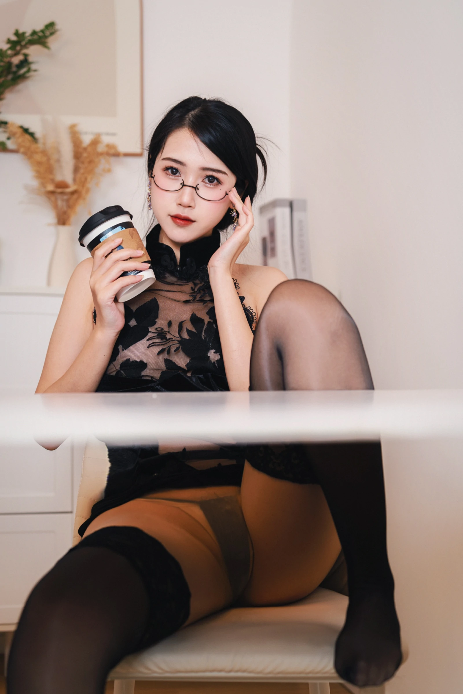 不呆猫 – 黑旗袍过膝袜御姐 Cosplay-第37张