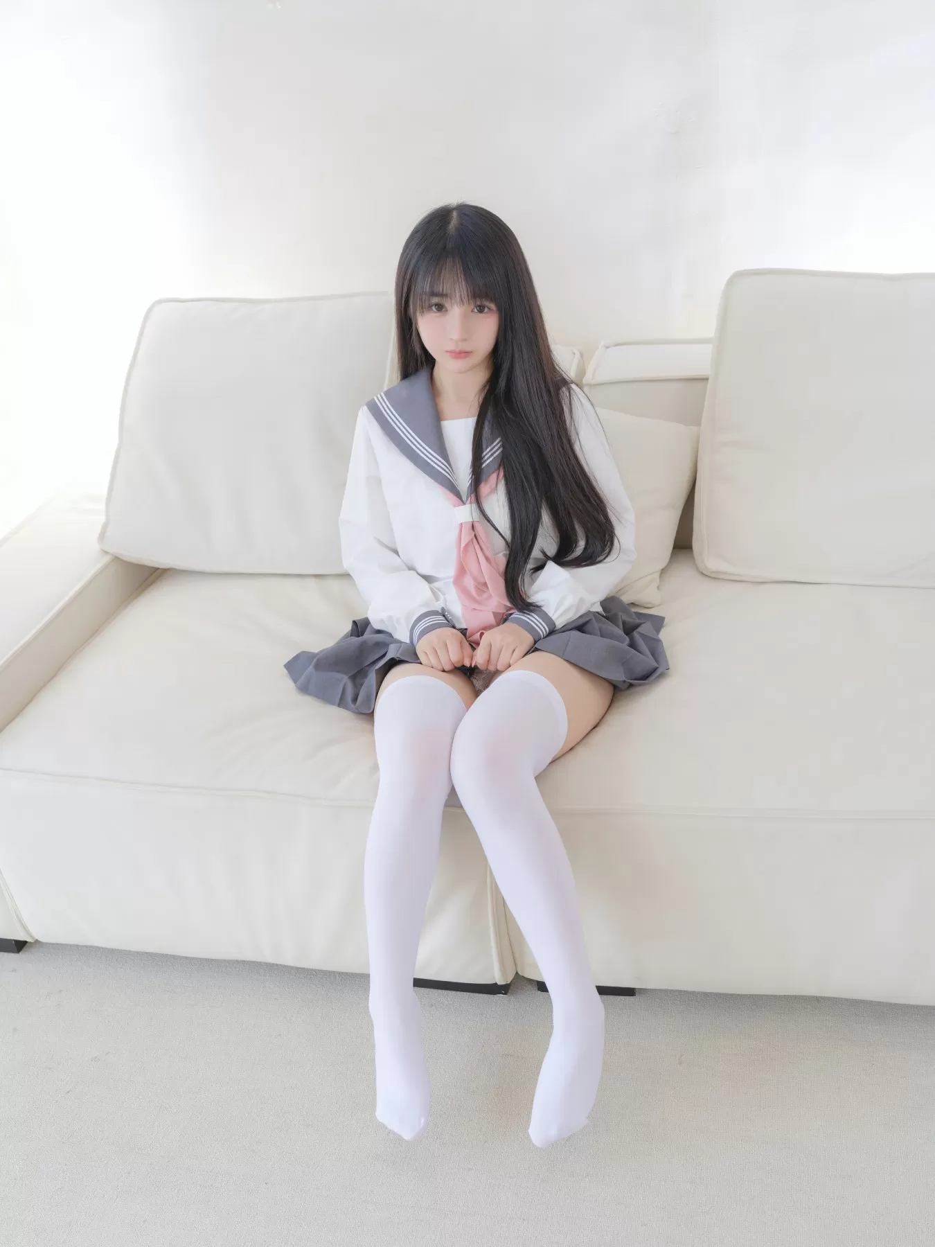 桜井宁宁 – 双马尾白丝JK Cosplay-第1张