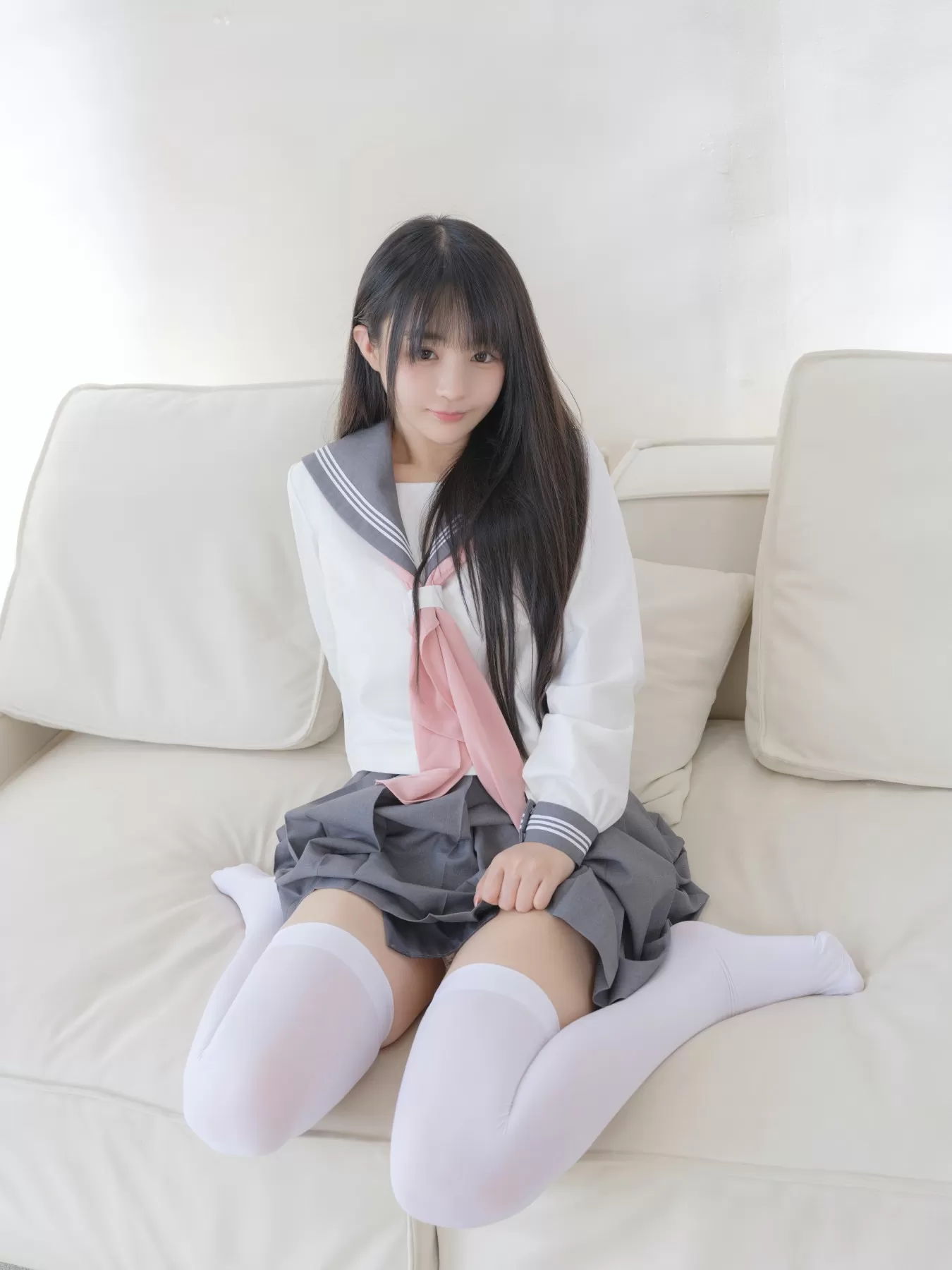 桜井宁宁 – 双马尾白丝JK Cosplay-第4张