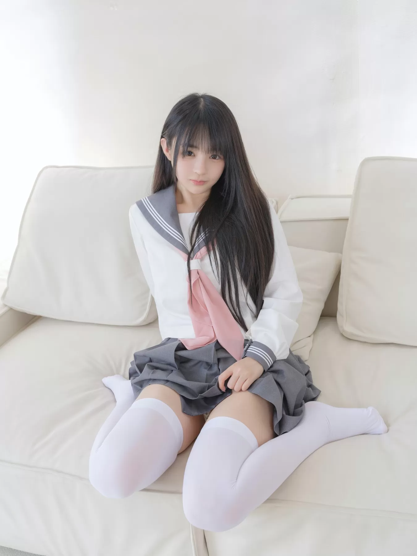 桜井宁宁 – 双马尾白丝JK Cosplay-第3张