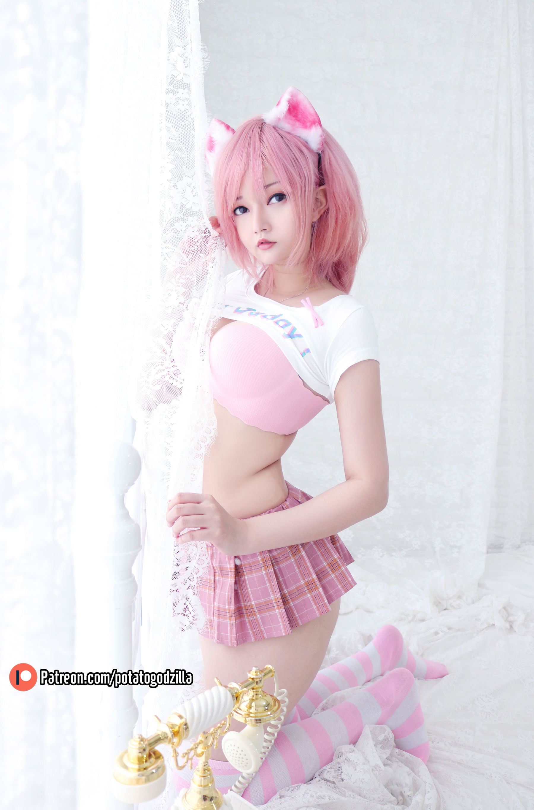 Coser小姐姐Potato Godzilla – Pink Casual Cosplay-第6张
