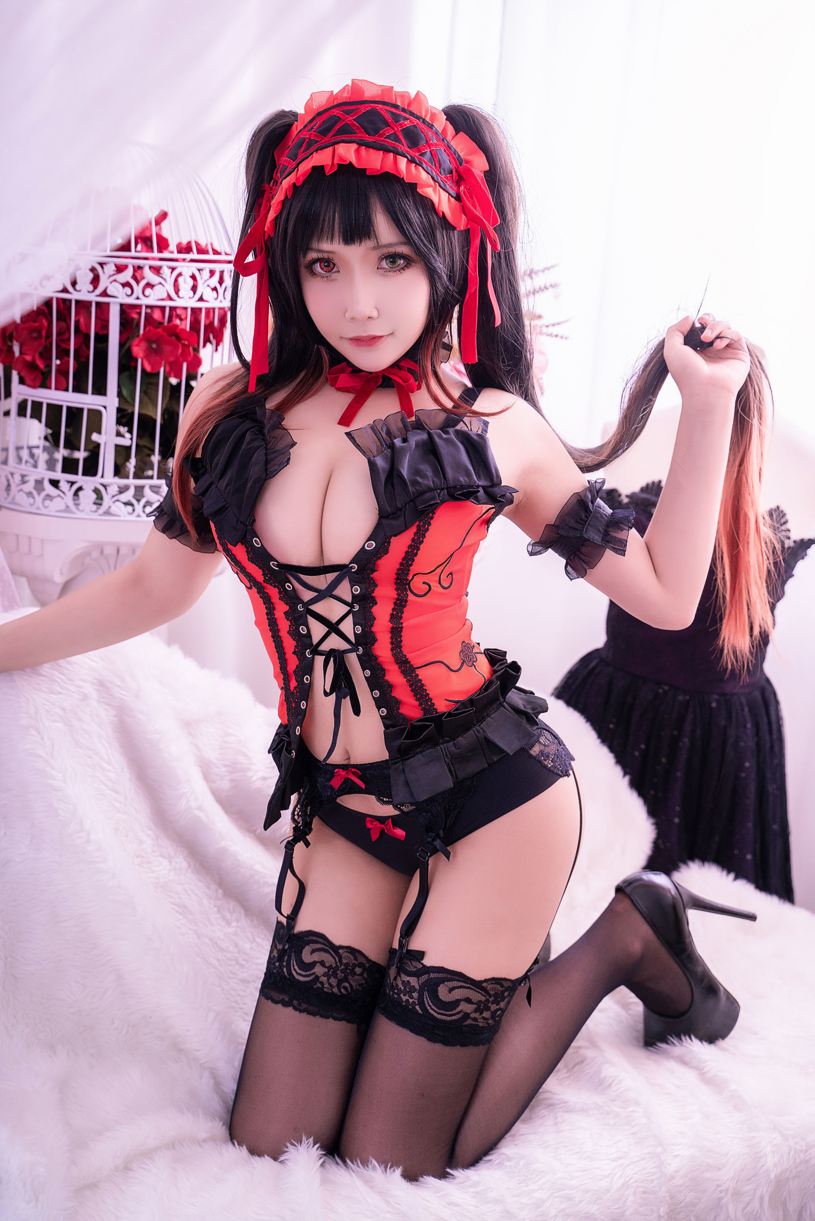 [萝莉COS] 二次元妹子抱走莫子aa – 狂三 黑色蕾丝 Cosplay-第1张