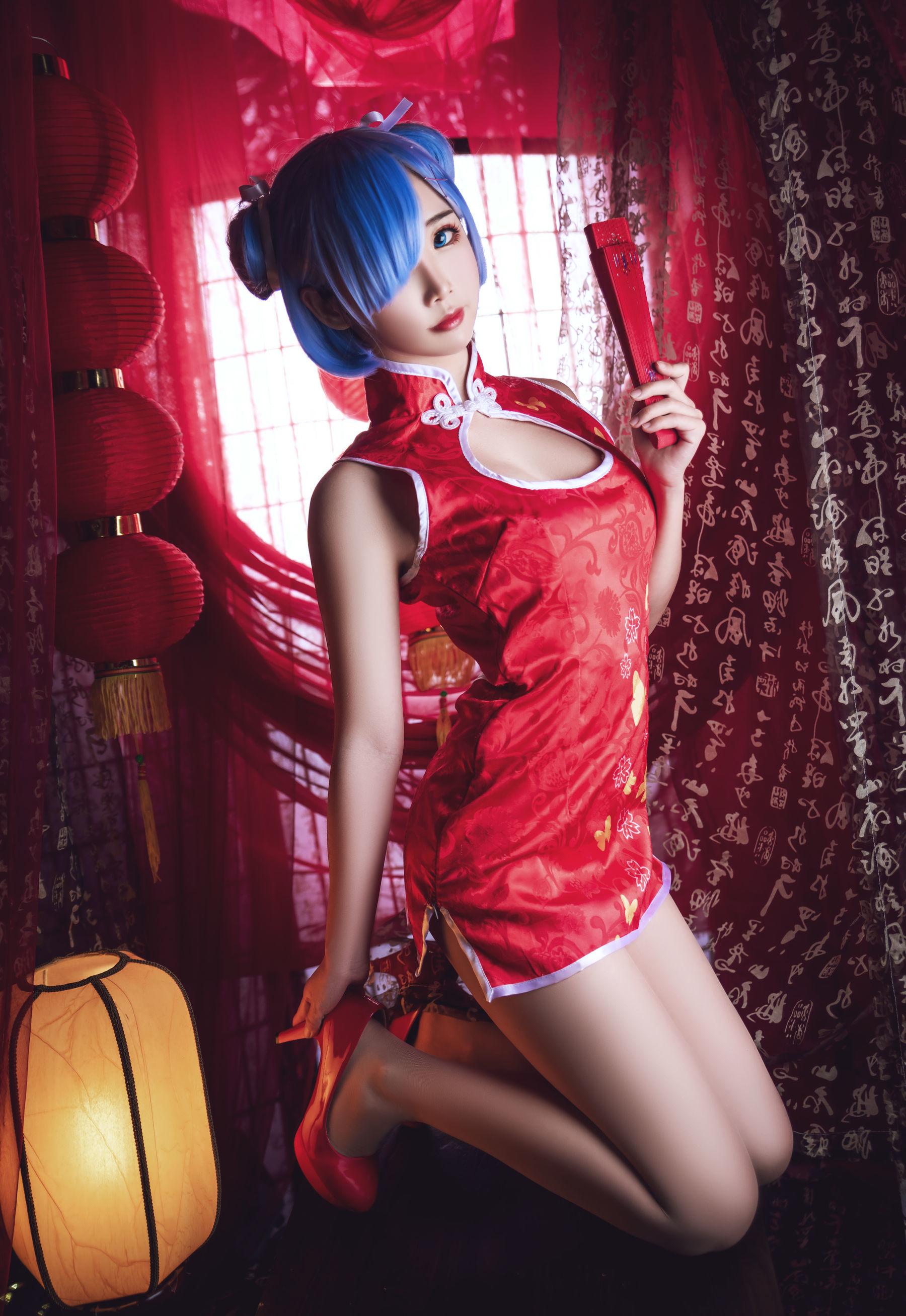 可爱人气Coser面饼仙儿 雷姆旗袍 Cosplay-第1张