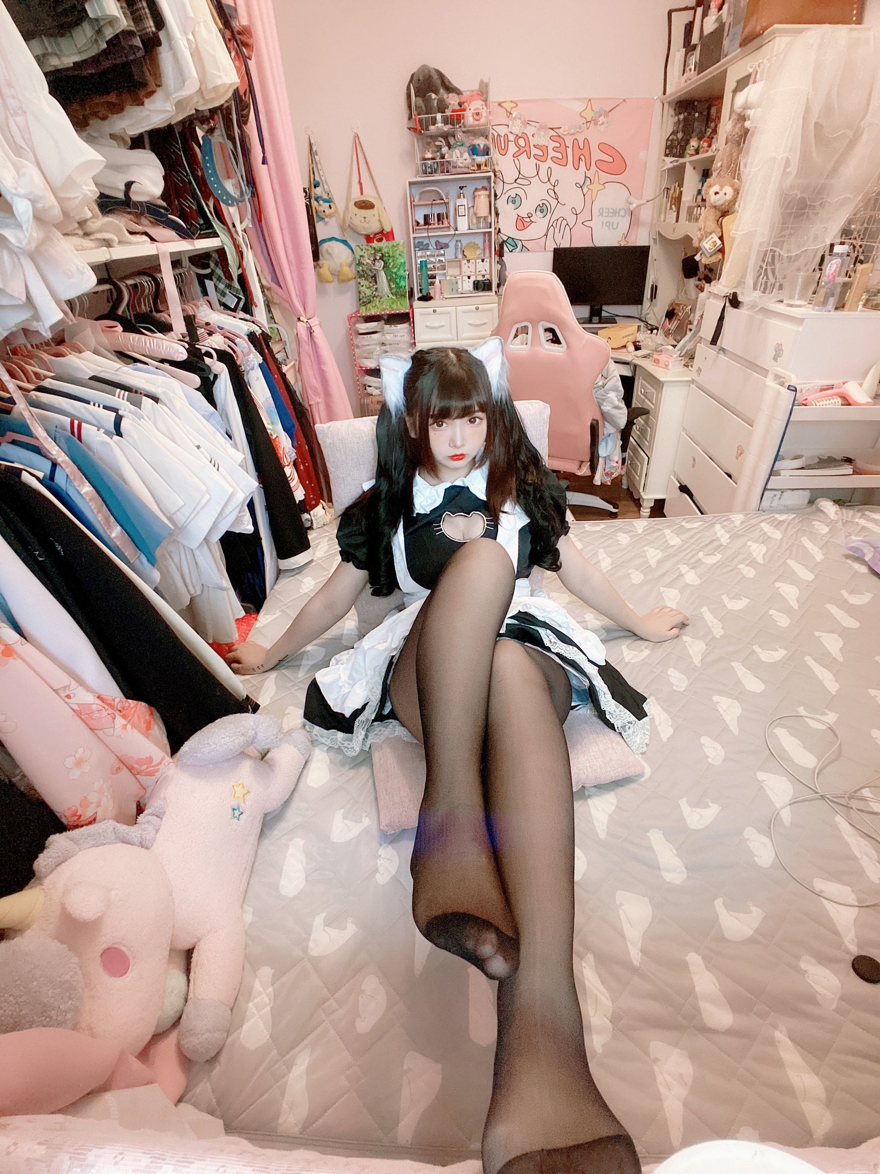 二次元美女古川kagura – 黑丝开胸 猫耳女仆 Cosplay-第30张