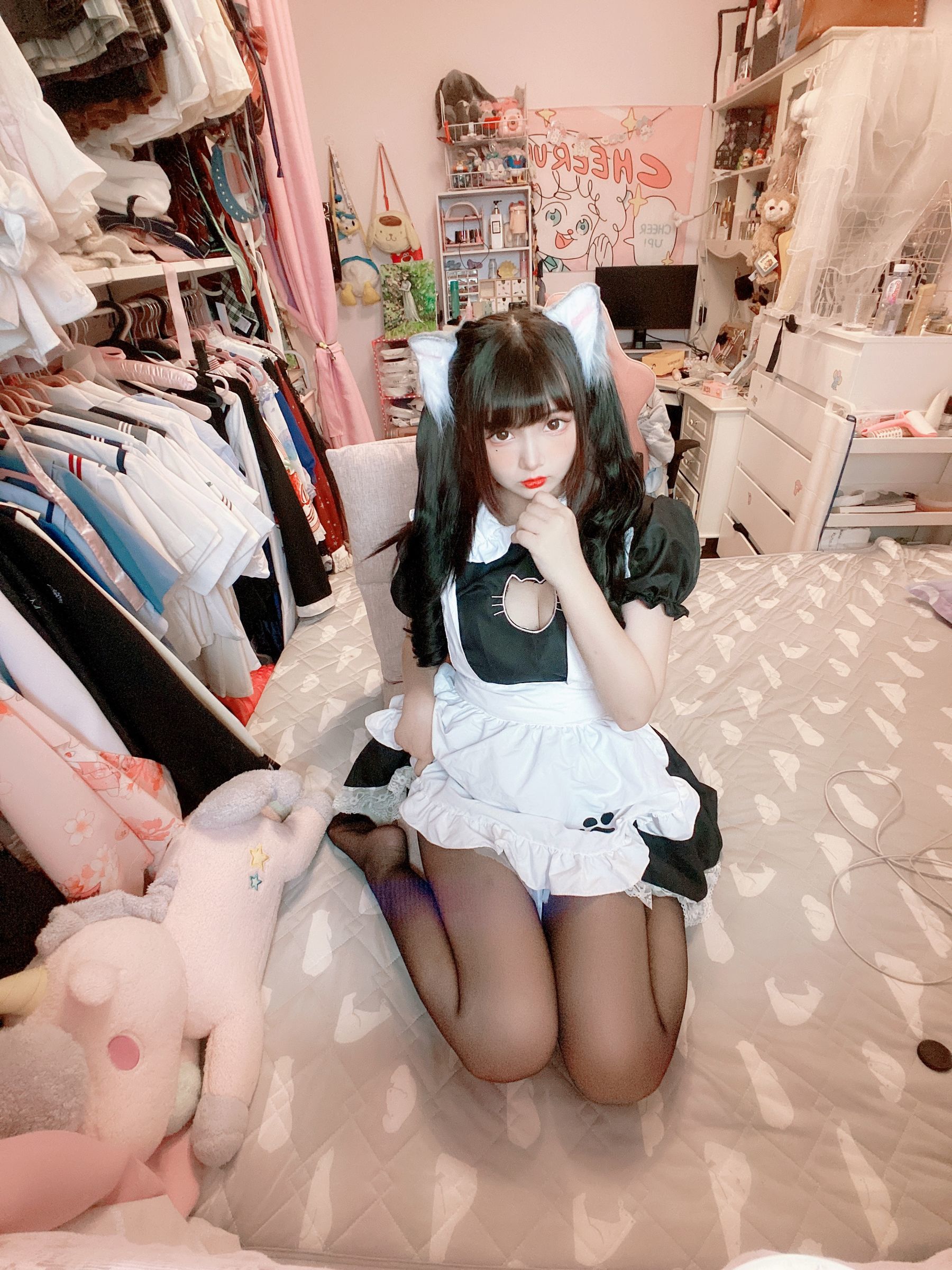 二次元美女古川kagura – 黑丝开胸 猫耳女仆 Cosplay-第34张