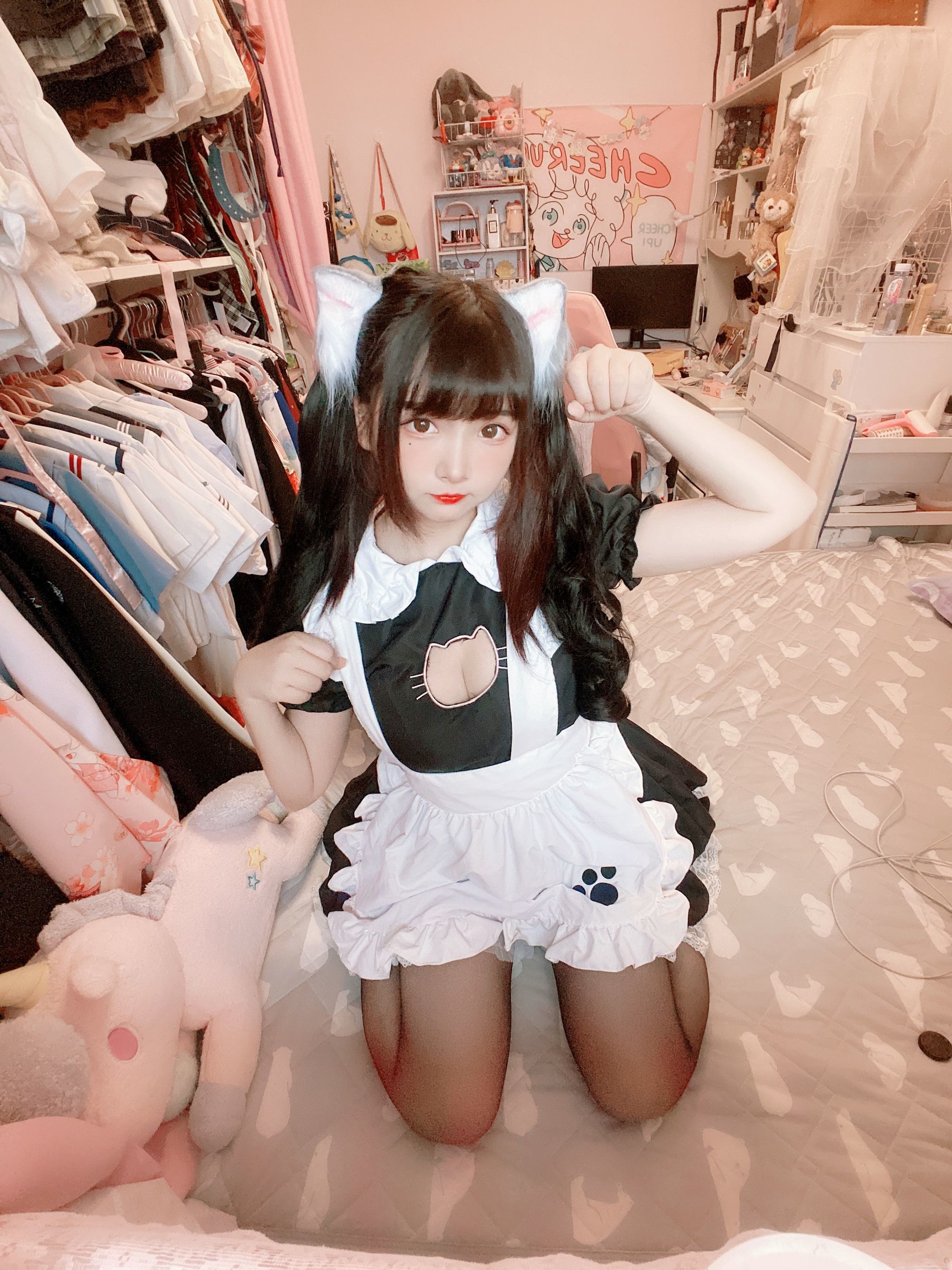 二次元美女古川kagura – 黑丝开胸 猫耳女仆 Cosplay-第35张