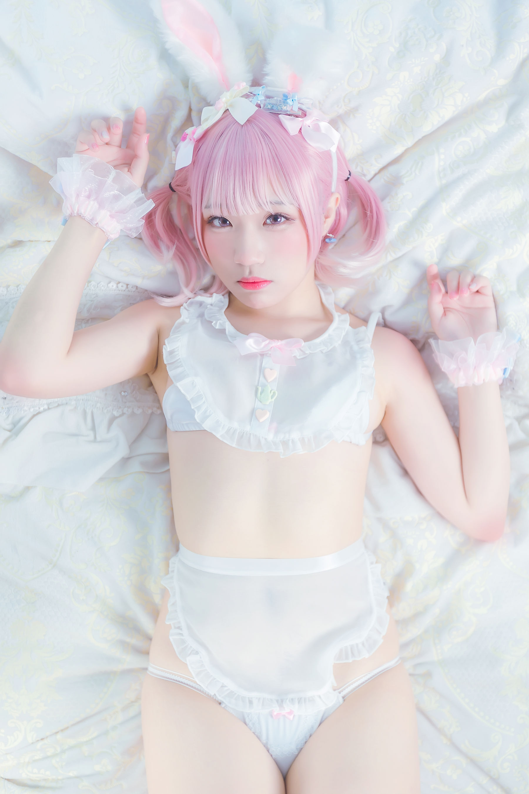 动漫博主Mime弥美 – 白粉色兔女郎 Cosplay-第21张