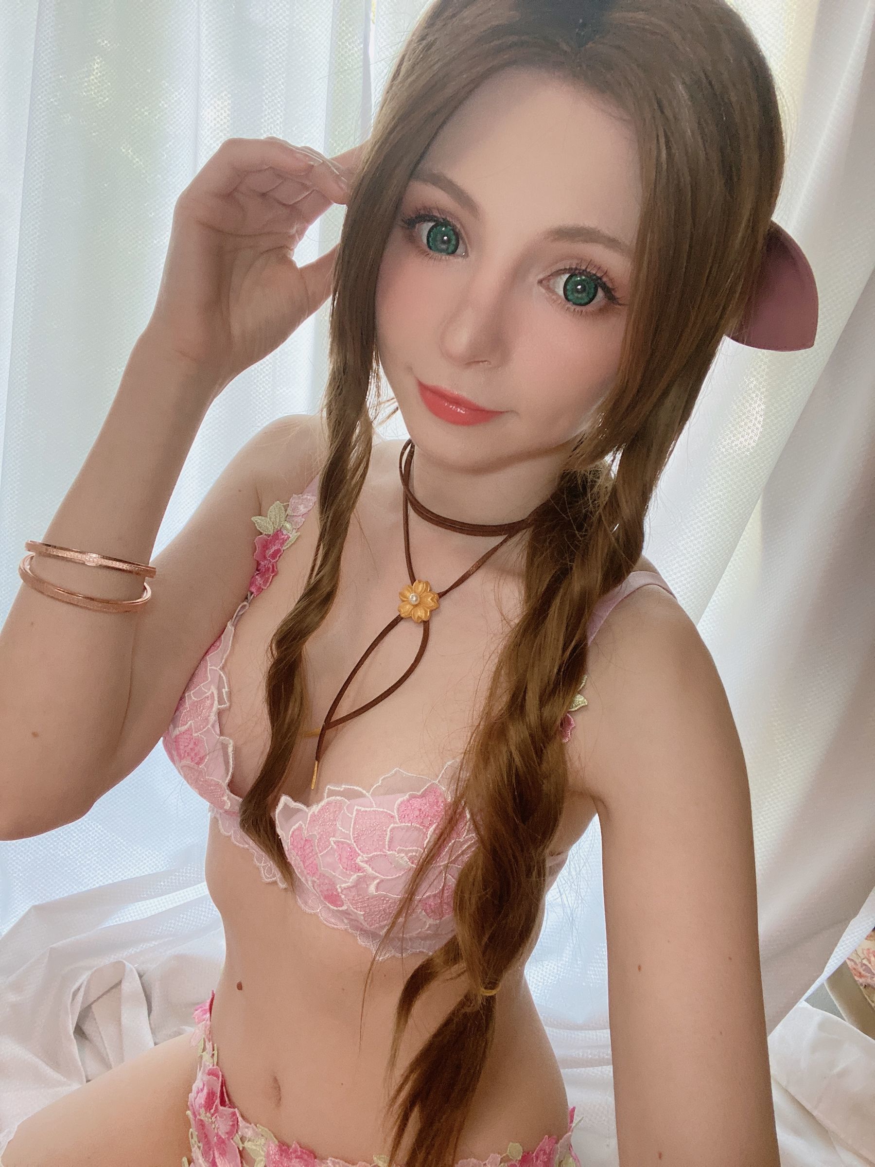 Peach milky – Aerith Lingerie Cosplay-第21张