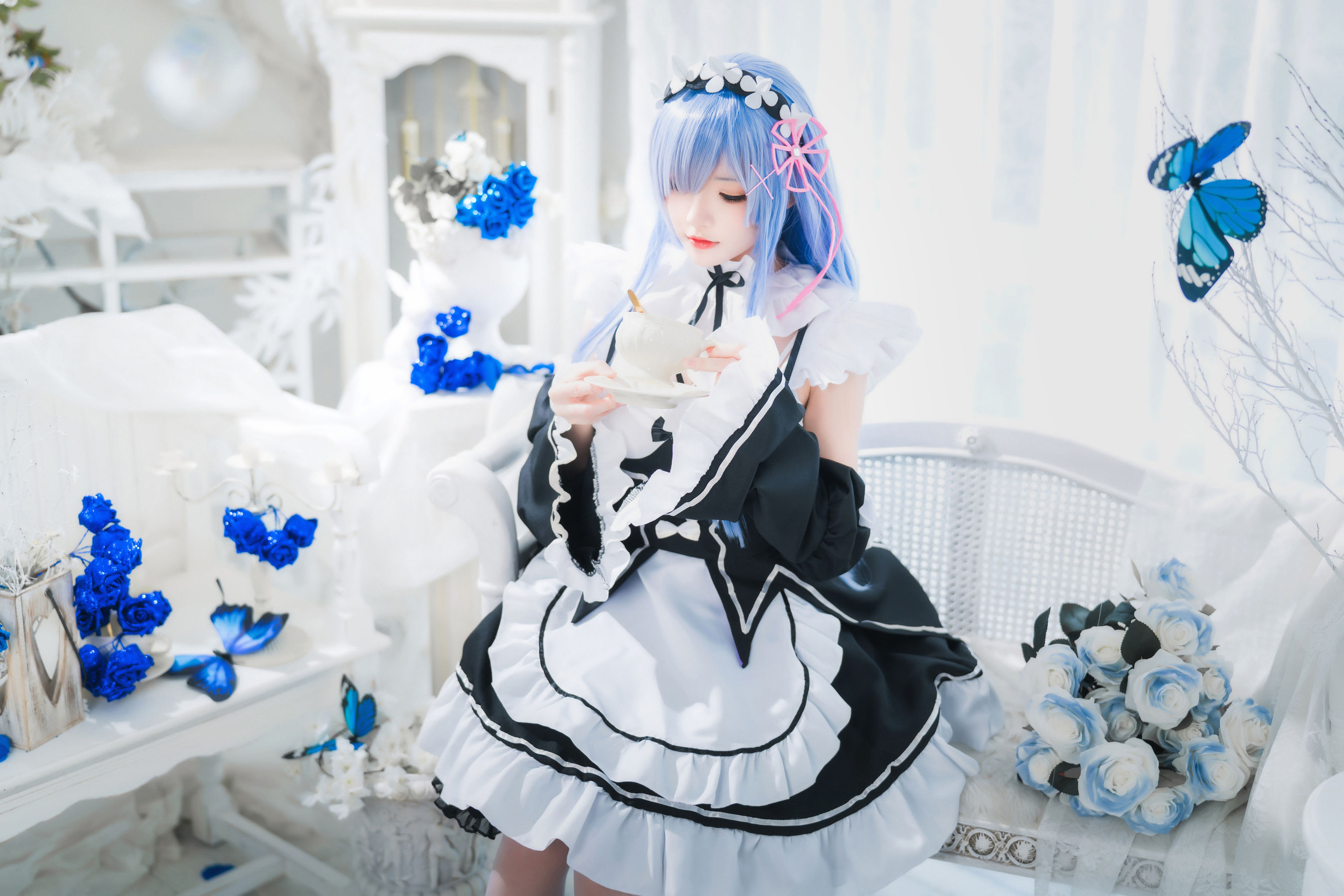 桜桃喵 – 长发蕾姆 Cosplay-第1张