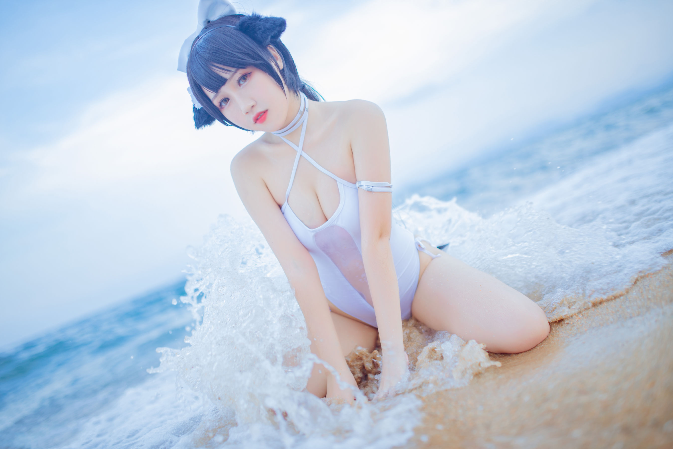抖娘-利世×不呆猫 獒犬海边泳装 Cosplay-第19张