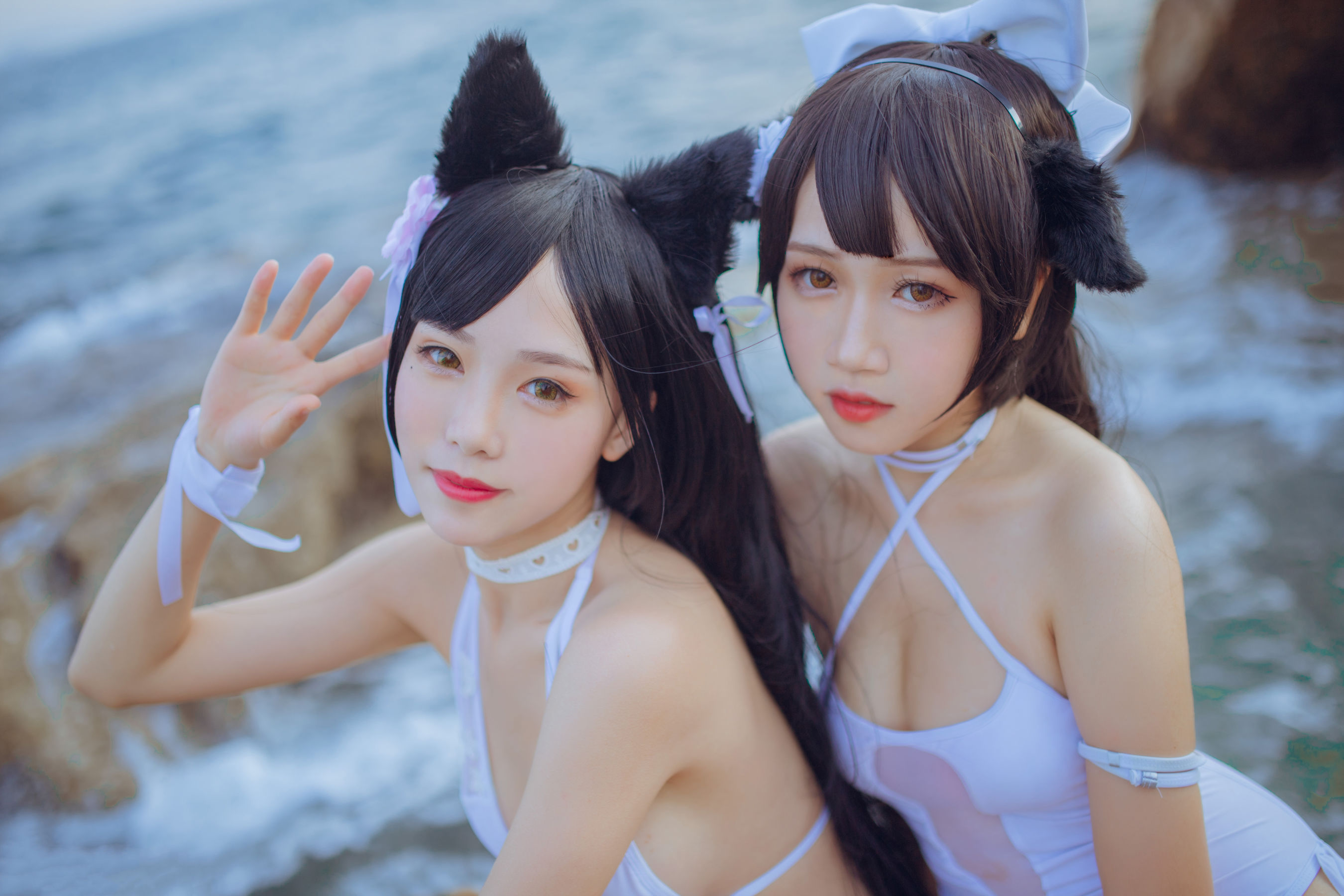 抖娘-利世×不呆猫 獒犬海边泳装 Cosplay-第18张