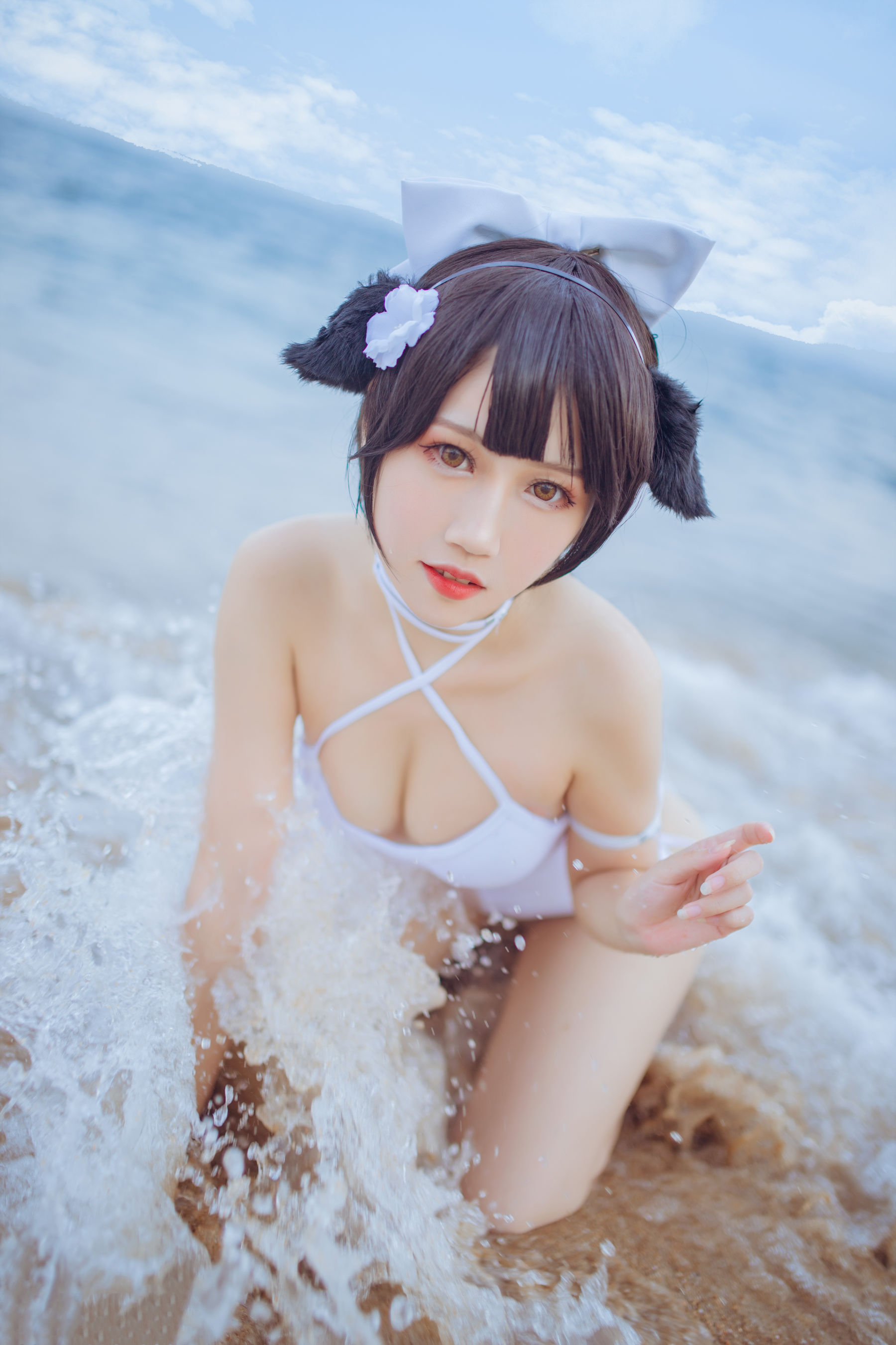 抖娘-利世×不呆猫 獒犬海边泳装 Cosplay-第20张