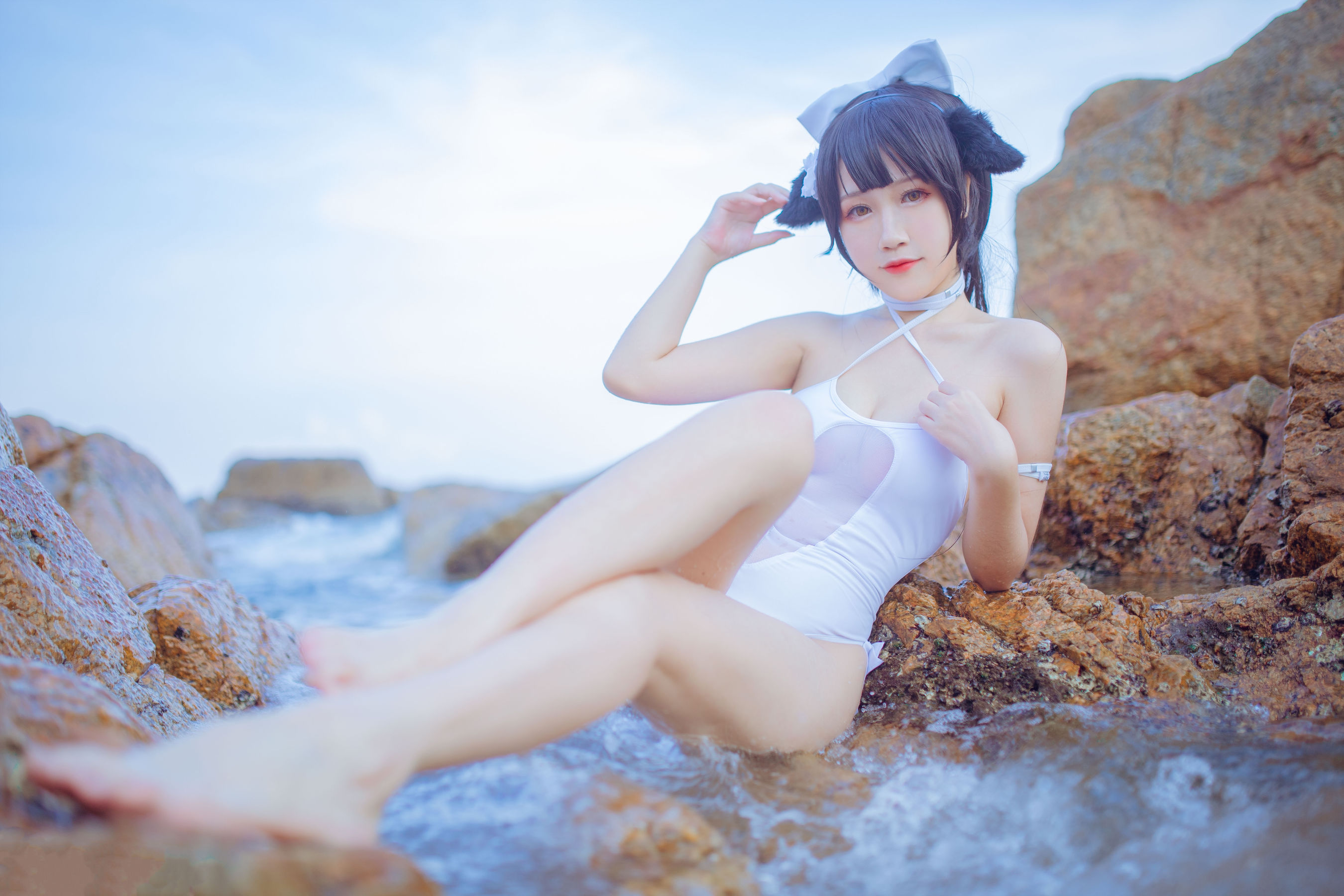 抖娘-利世×不呆猫 獒犬海边泳装 Cosplay-第23张