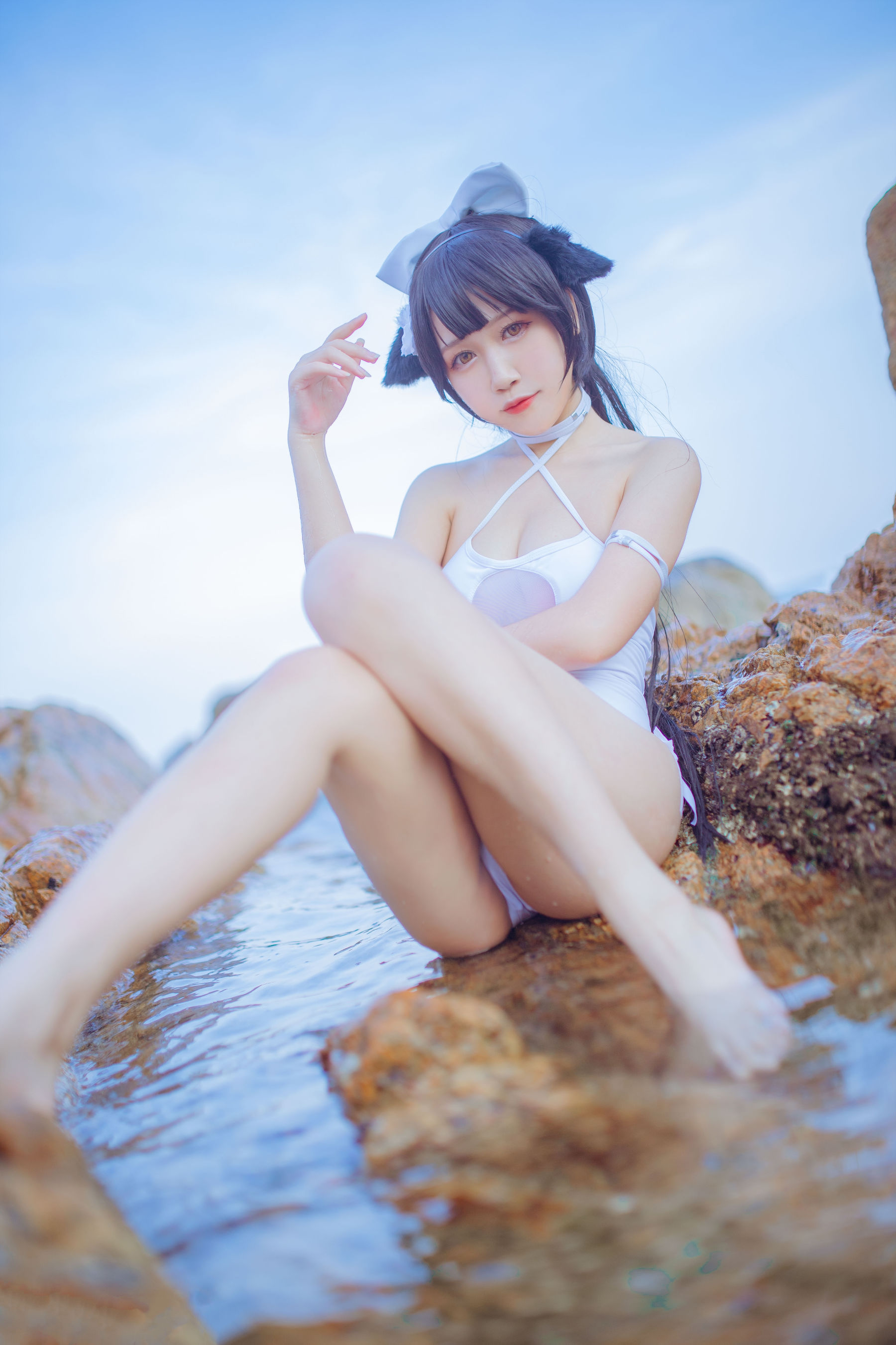 抖娘-利世×不呆猫 獒犬海边泳装 Cosplay-第22张
