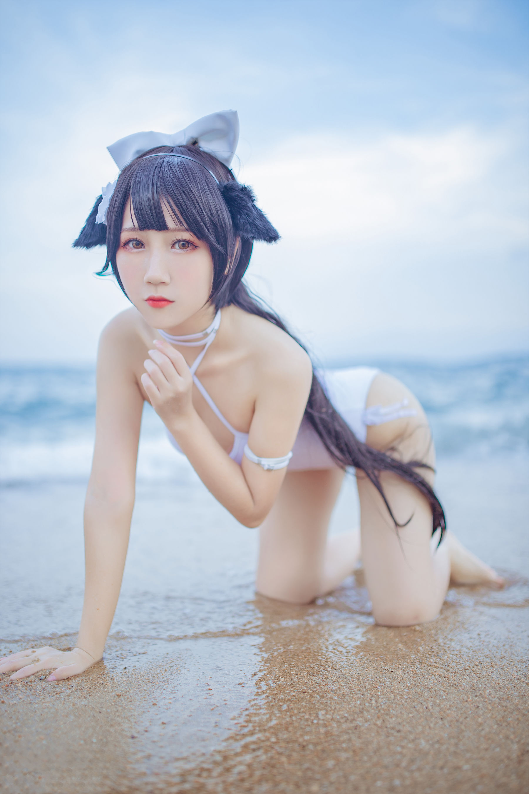 抖娘-利世×不呆猫 獒犬海边泳装 Cosplay-第24张