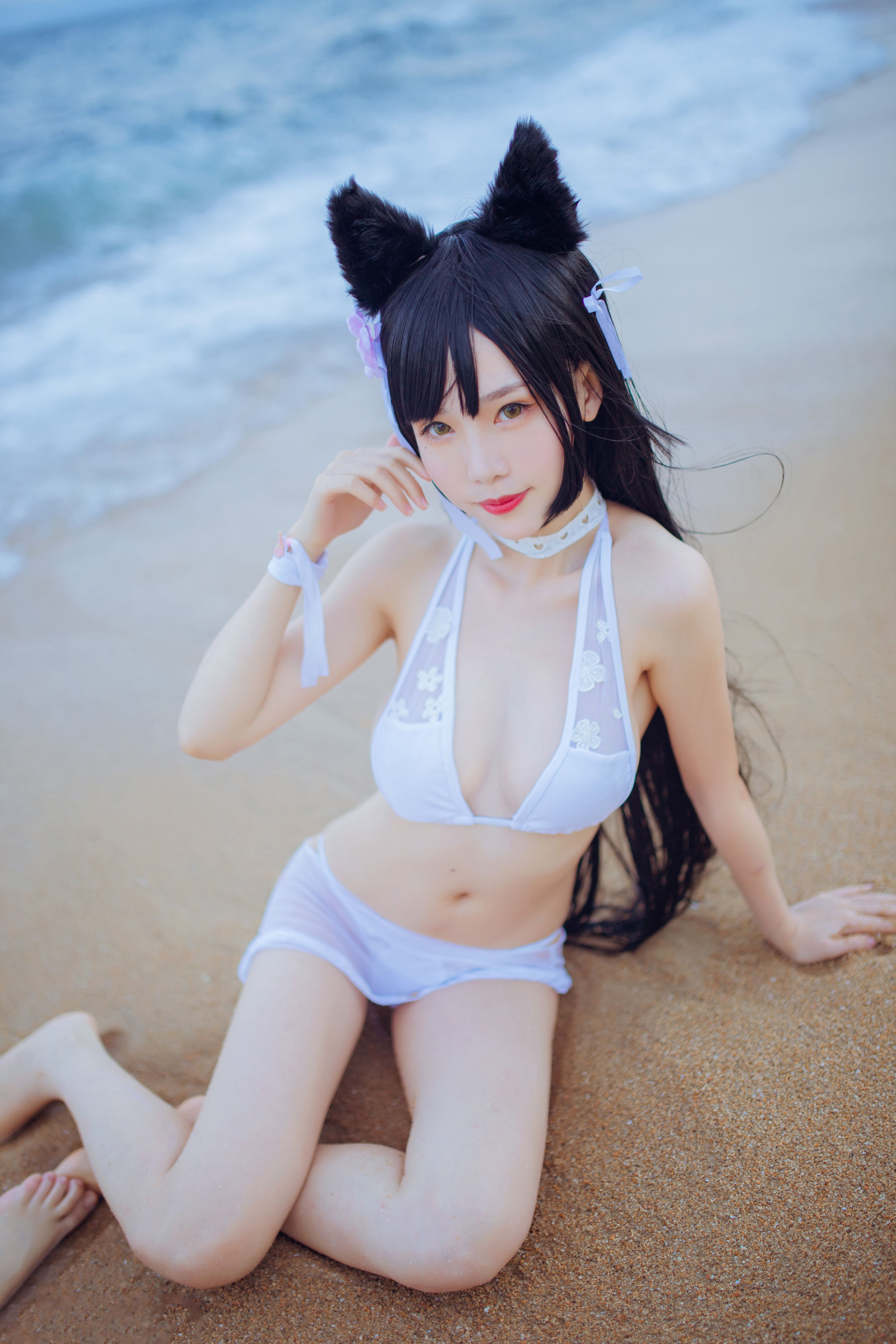 抖娘-利世×不呆猫 獒犬海边泳装 Cosplay-第30张