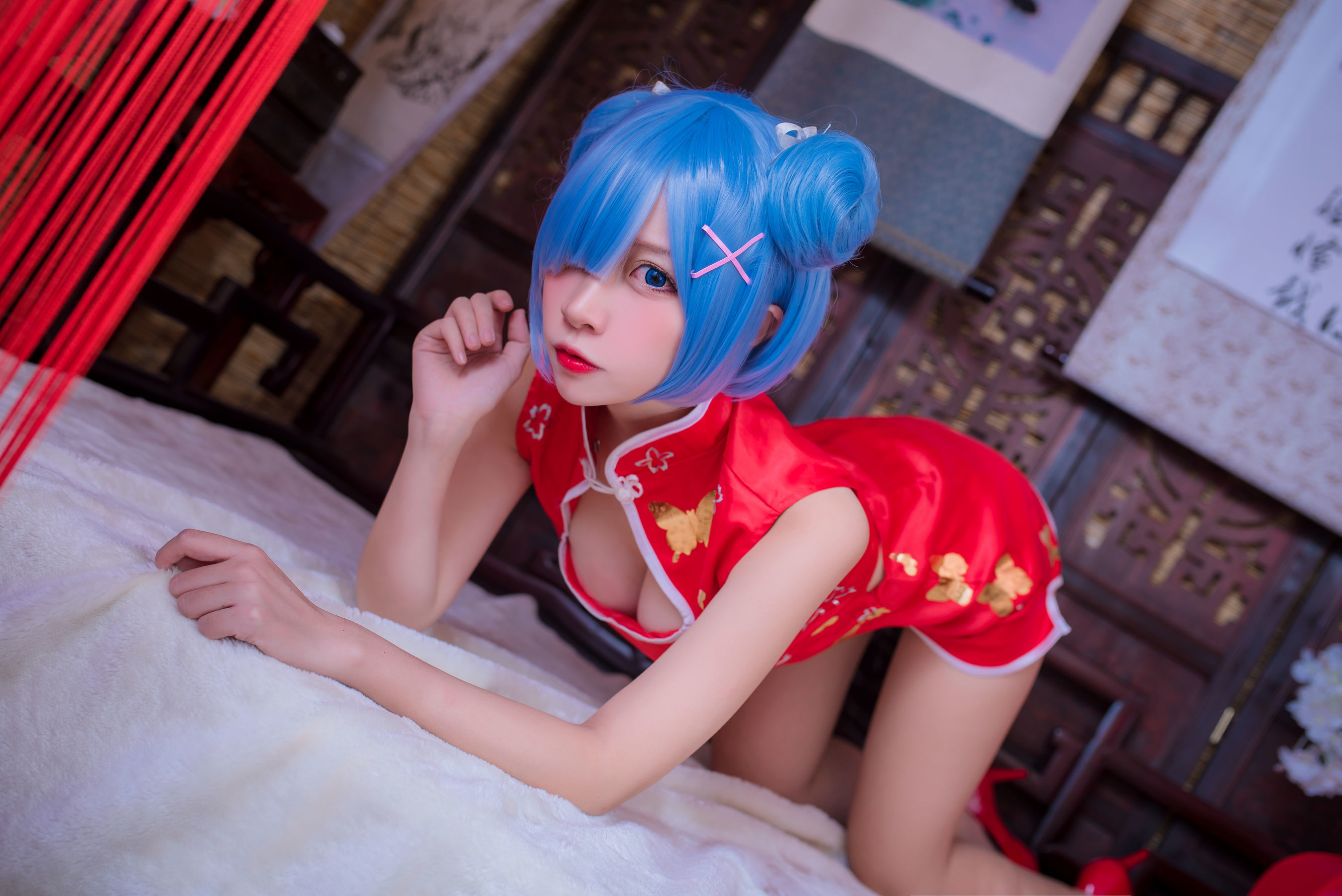 人气Coser二佐Nisa 蕾姆旗袍 Cosplay-第16张