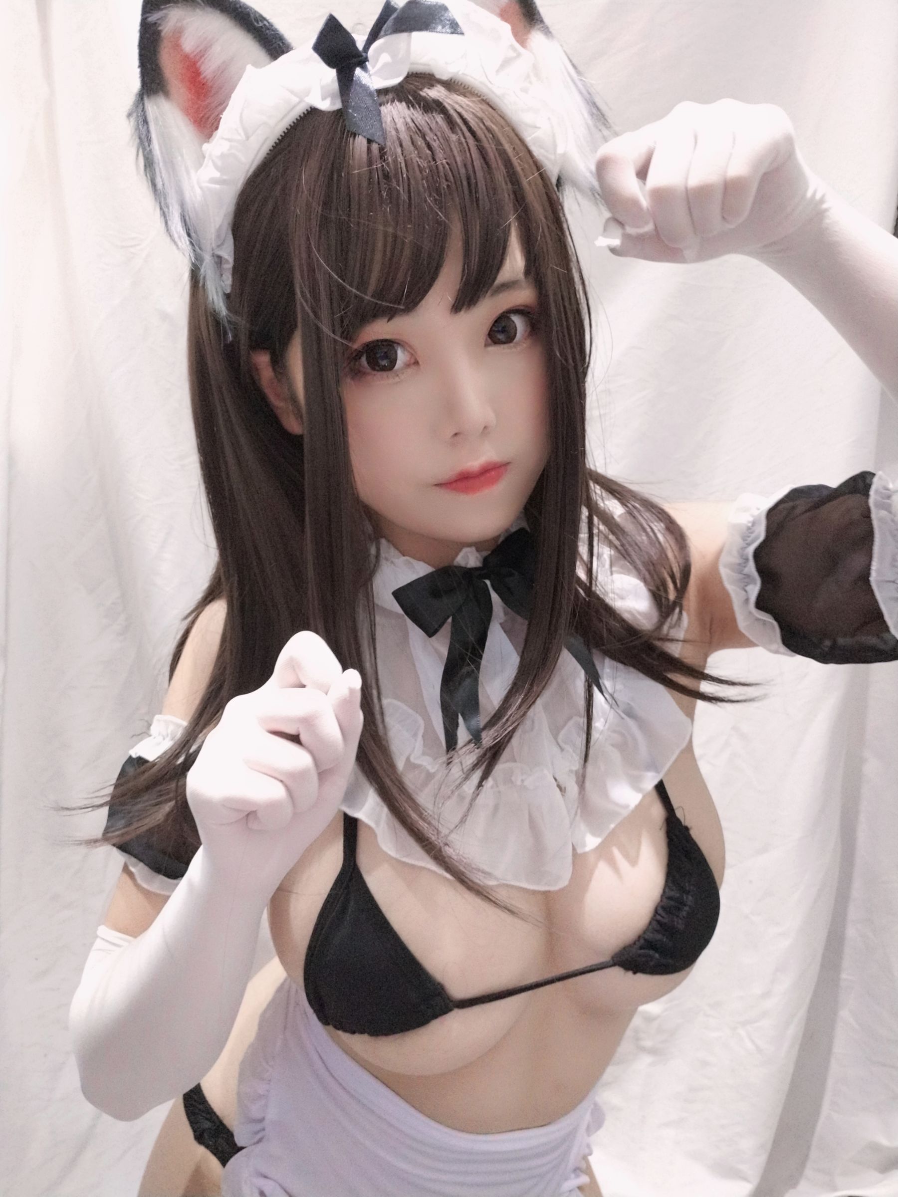 萌系小姐姐蜜汁猫裘 黑白女仆 Cosplay-第1张