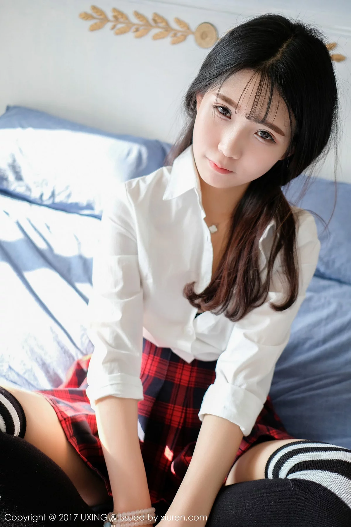 M940-[UXING优星馆]Vol.046_童颜巨乳妹子可爱的小叶子格子短裙学生装性感内衣写真50P 优星馆-第25张