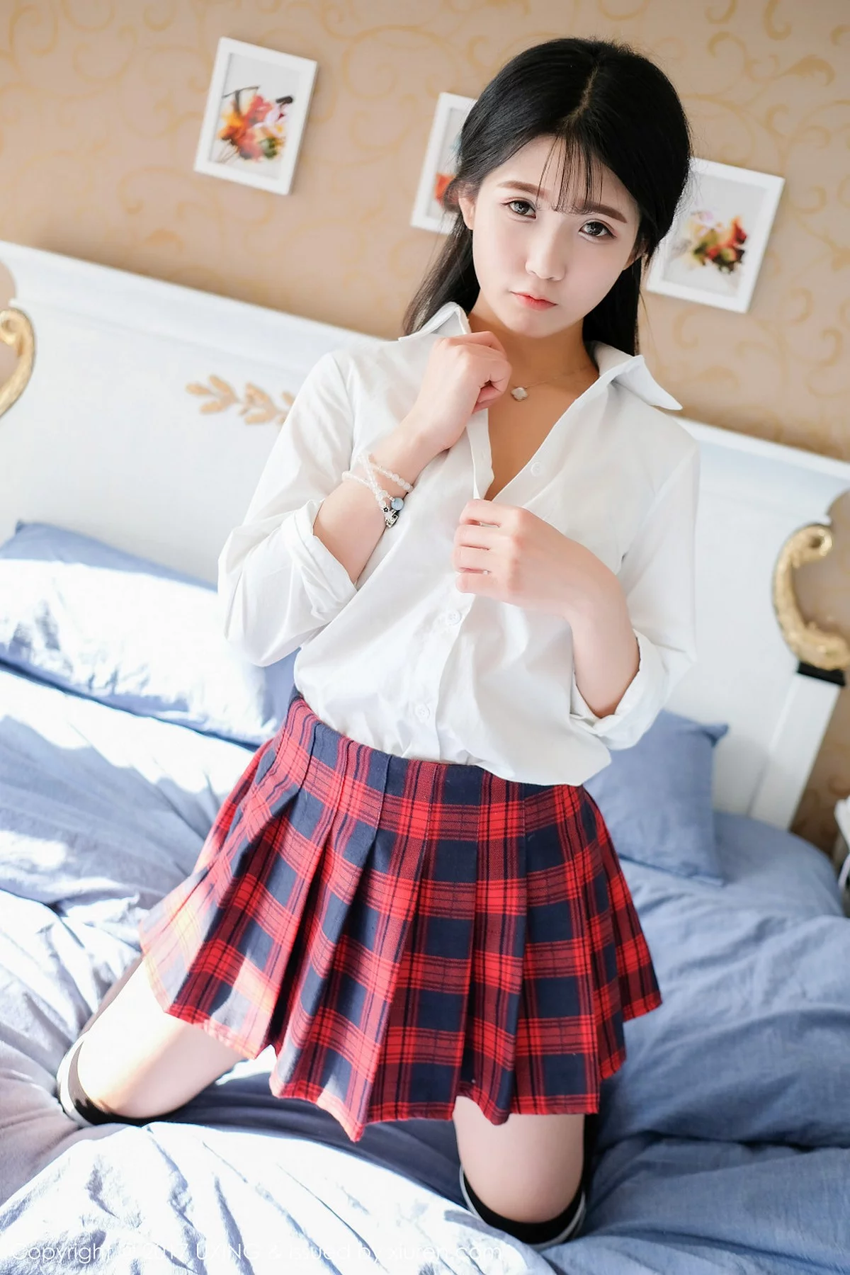 M940-[UXING优星馆]Vol.046_童颜巨乳妹子可爱的小叶子格子短裙学生装性感内衣写真50P 优星馆-第28张