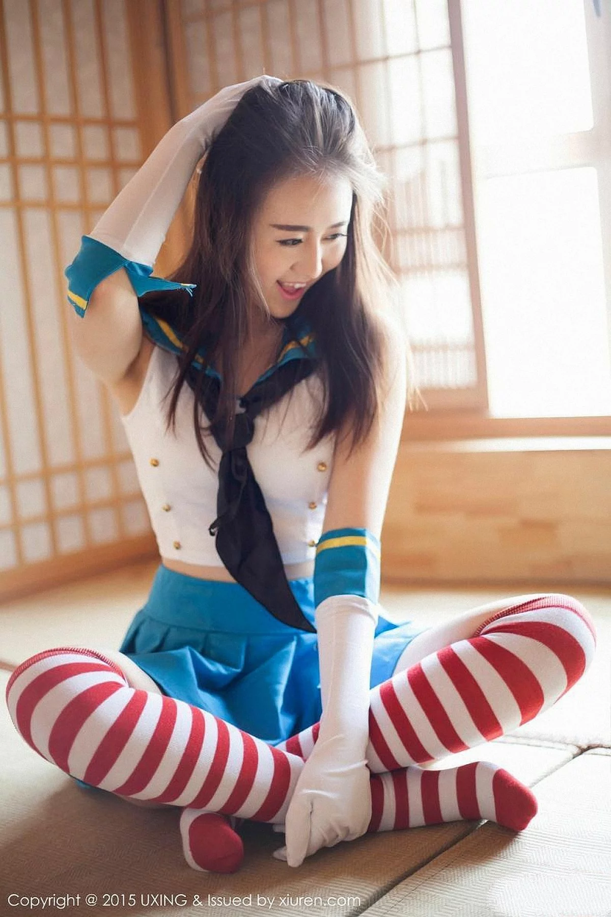 M940-[UXING优星馆]Vol.005_新人嫩模Romi王朝朝蓝色妖姬性感比基尼秀豪乳写真62P 优星馆-第9张