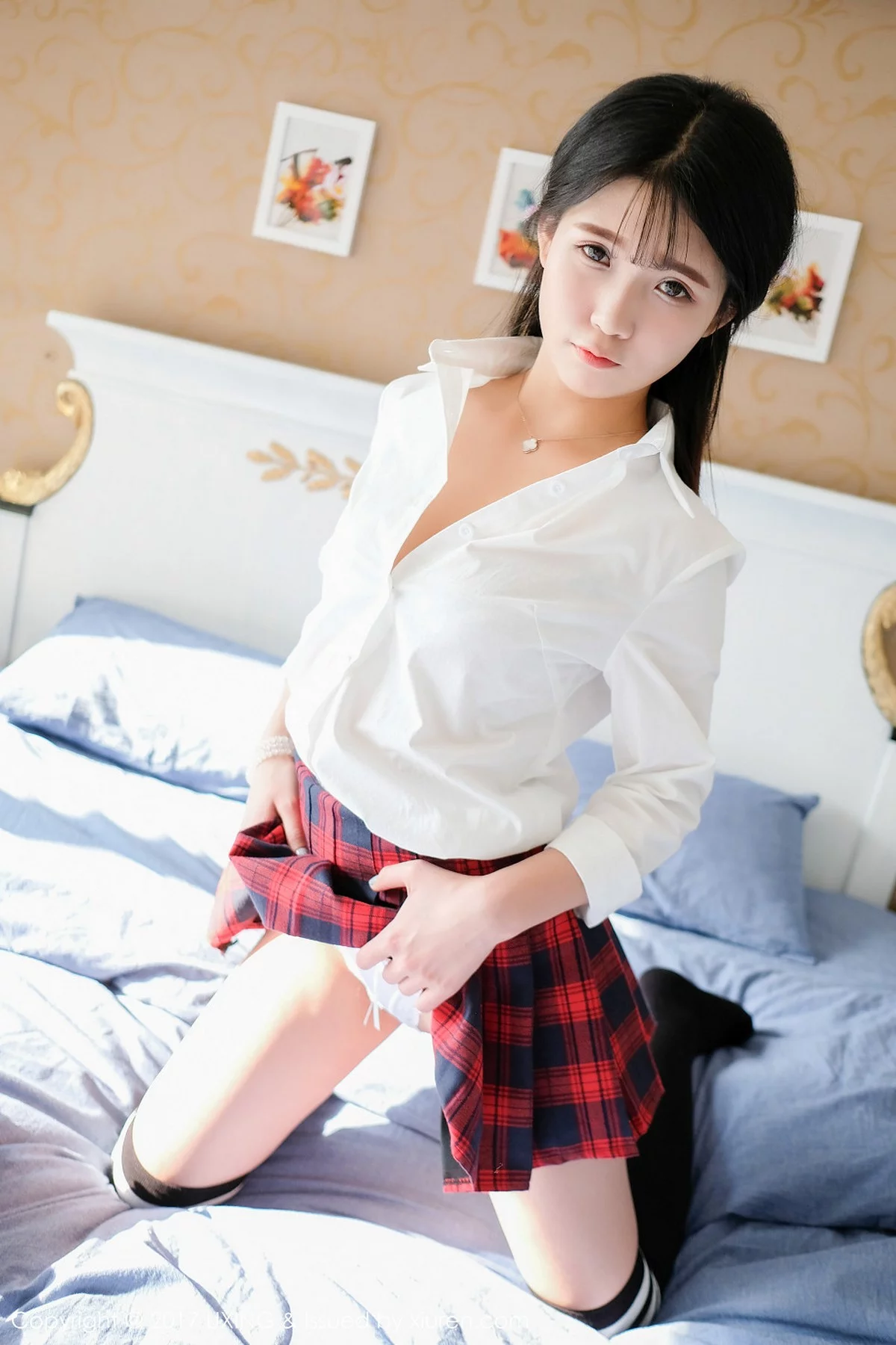 M940-[UXING优星馆]Vol.046_童颜巨乳妹子可爱的小叶子格子短裙学生装性感内衣写真50P 优星馆-第30张