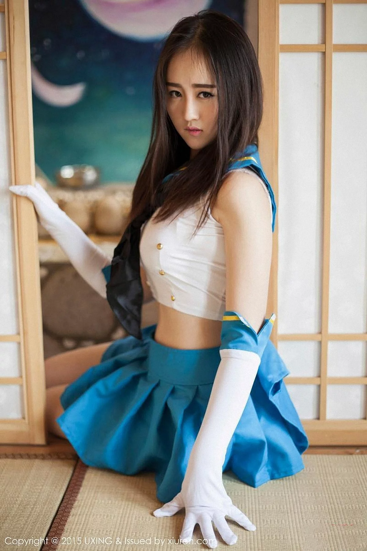 M940-[UXING优星馆]Vol.005_新人嫩模Romi王朝朝蓝色妖姬性感比基尼秀豪乳写真62P 优星馆-第13张